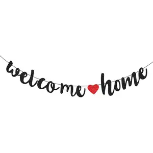 Welcome Home Banner Signs Black Glitter Welcome Home Decor for Military Army Homecoming Party Decorations Family Theme Party Supplies Party Decorations