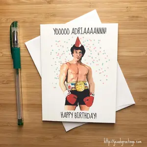 Cute Sly Stallone Birthday Card, Boxing Gift, 1980s Classic Movies, Happy Birthday Card, Movie Art, Handmade Birthday Greeting Cards