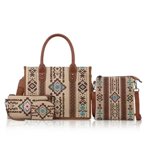 [Retro Design] Bohemian Chic Womens Tote Bag Set | Adjustable Strap & Zippered Clutch Pouch | Everyday Style t as wanita korean