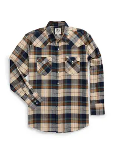Men's Ely Cattleman Long Sleeve Flannel Plaid Western Snap Shirt- Natural