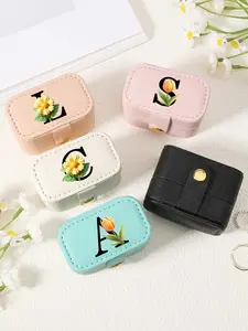 Letter Pattern Jewelry Box, Portable Velvet Jewelry Organizer, Travel Organizer for Rings and Earrings, Fashionable Storage Solution for Home and on-the-Go