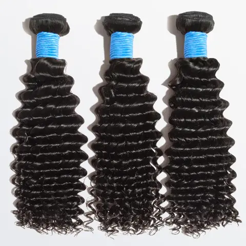 [Ashine] 10A Brazilian Deep Curly Human Hair 3 Bundles 100%  Virgin Human Hair Weave Bundles Hair Extensions Natural Color