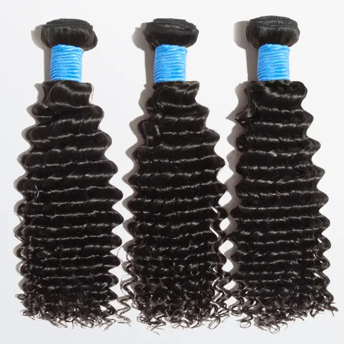 [Ashine] 10A Brazilian Deep Curly Human Hair 3 Bundles 100%  Virgin Human Hair Weave Bundles Hair Extensions Natural Color