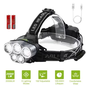 20000 Lumen RechargeableHeadlamp - 60H Long Battery Life Detachable, 8Modes Super Bright 5oW Bulb IP68 Waterproof90° Adjustable Sensor Headlight for OutdoorCamping Fishing Running Hunting