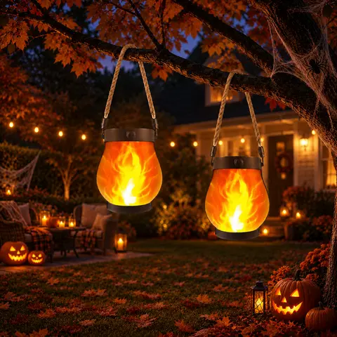 Flame Garden Light Solar Lanterns Outdoor with Dancing Flame Effect, Solar Powered Hanging Lantern Lights with Realistic Flickering Flames, Waterproof Decorative Lights for Front Porch Patio Garden Yard Table and Outdoor Decor