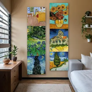 Van Gogh Inspired Vertical Tapestry, Sunflowers & Starry Night & Irises Iconic Paintings Long Narrow Banner Tapestry, Wall Hanging Classics Aesthetic Art Tapestries for Bedroom