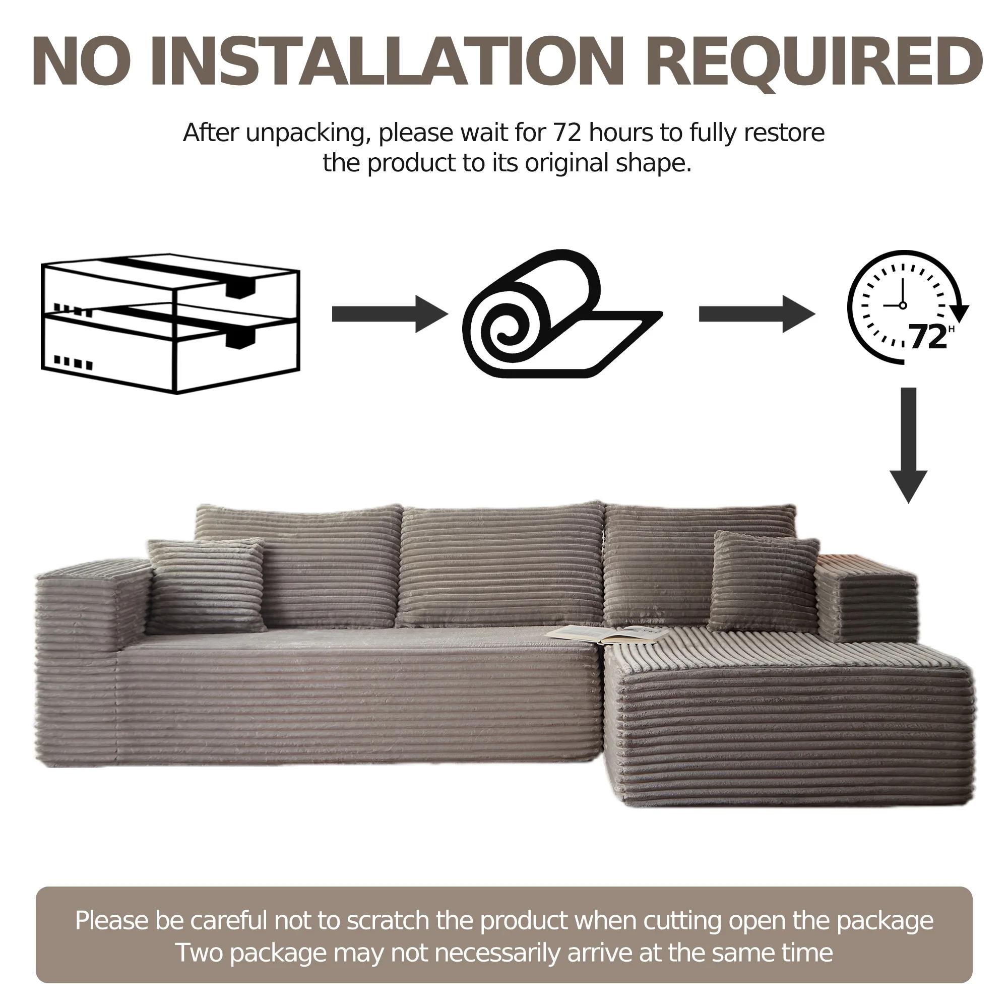 Modern Sofas For Living Room: 105.9" Modular Boneless Cloud Couch | L-Shape Sectional W/ Chaise Lounge, Deep Seat & Easy Setup | Bedroom Friendly | Khaki-colored sofa Modern Sofas For Living Room: 105.9" Modular Boneless Cloud Couch | L-Shape Sectional W/ Chaise Lounge, Deep Seat & Easy Setup | Bedroom Friendly | Khaki-colored sofa