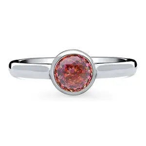 Solitaire Kaleidoscope Red Orange CZ Ring in Sterling Silver