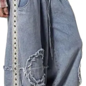 POL JEAN DRAWSTRING SWEATS STUDS & LACE DOWN THE SIDE Womens Size M Distressed Denim Style