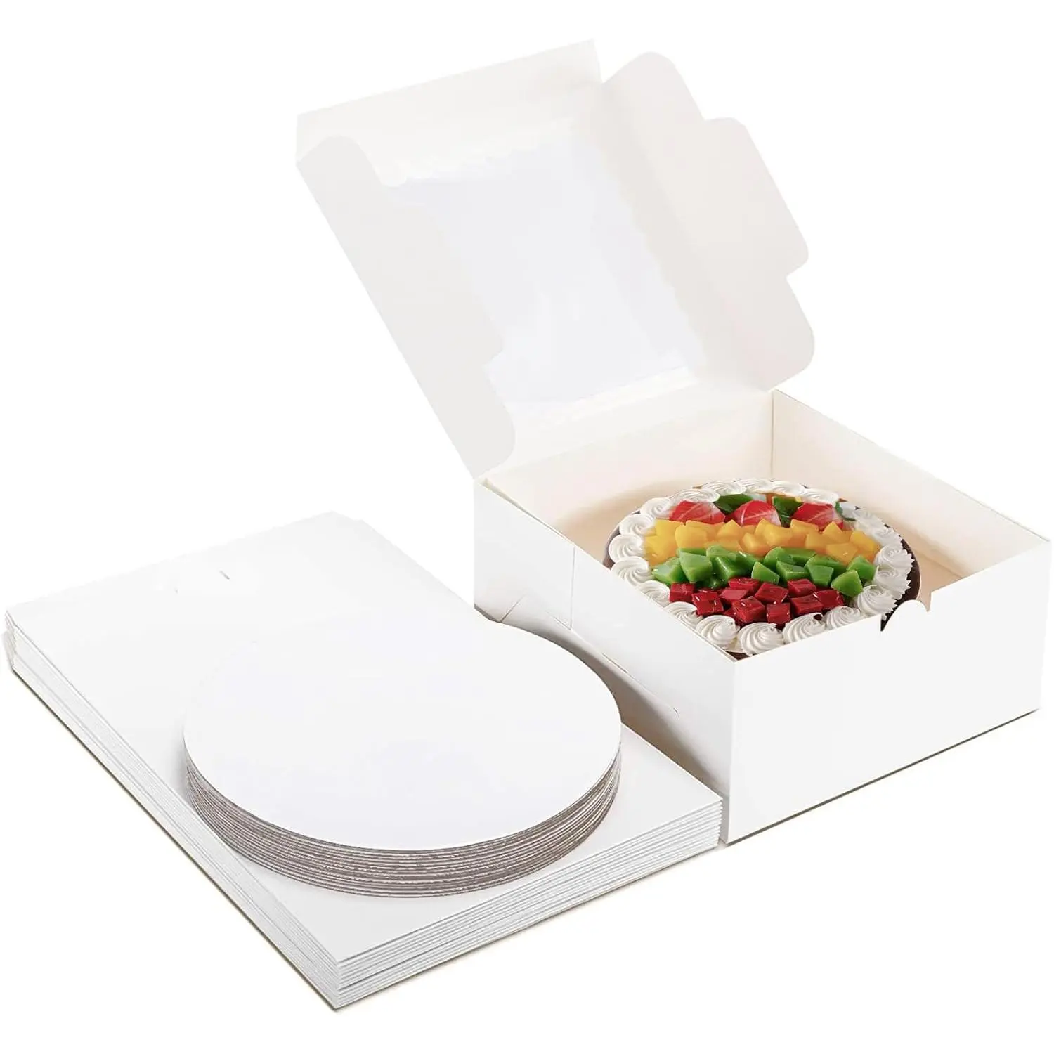 20Pack 10x10x5 Inch Cake Boxes with boards(10 boxes & 10 boards), White Baker boxes for Dessert Pastry, Cajas Pasteles, Cookie, Pastries,Pie, Fathers Day Baking Cupcakes, Donuts