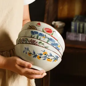 Hand-Painted Ceramic Bowl Set, 7 Inch Pasta Bowls, Ramen Bowls, Ceramic Salad Bowls, Salad Serving Bowls, Restaurant Kitchen Use, Durable High Heat Resistant, Microwave & Dishwasher Safe, Durable Kitchenware, Tableware, Dinnerware