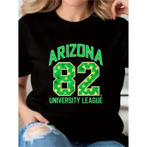 Arizona Collegiate League Women's 82 Graphic T-Shirt: Black short sleeve tee with green star print.