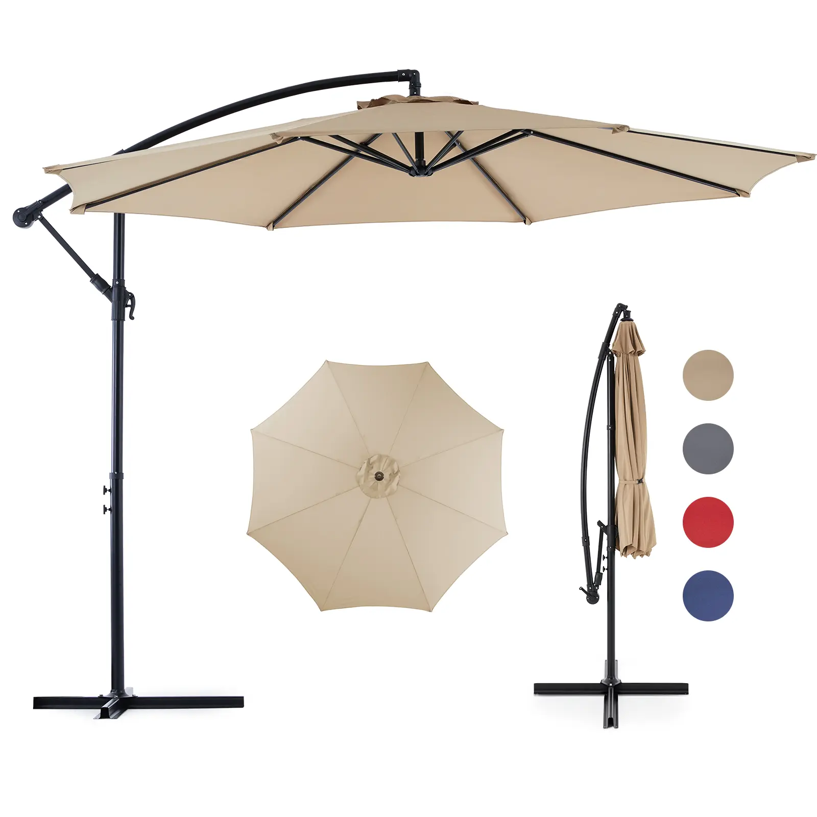 10ft Offset Cantilever Patio Umbrella with 0-35° Tilt & 8 Heavy-Duty Ribs – Outdoor Hanging Umbrella for Backyard, Poolside & Deck