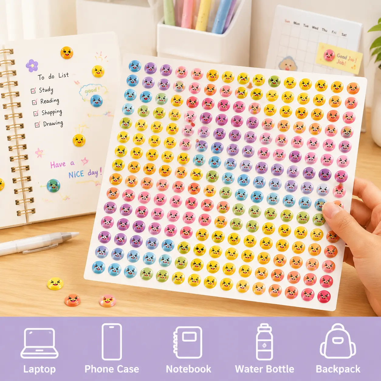 3D Puffy Emoji Stickers for DIY Crafts - Cute Kawaii Bubble Stickers for Cup, Phone Case, Laptop & Journal Decoration Kids Rewards Holographic Colors Sticker, Foil Star Sticker for Behavior Chart, Student Planner, School Classroom Teacher Supplies