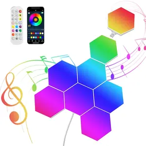 8 Pack/6 Pack RGB Hexagon Led Lights Wall Panels, Music Sync Color Changing Circle Lights, Hexagon Lamp with Remote Control & App Control, Led Shape Hex Light for Bedroom Gamers PlayStation Decor, Adjustable Leds, Super Bright Led, Smart Led Lights