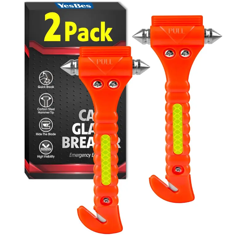YesBes 2 Pack Car Safety Hammer, Window Breaker Seatbelt Cutter 2-in-1, Auto Emergency Escape Tool Car Window Breaker Tool, Car Accessories