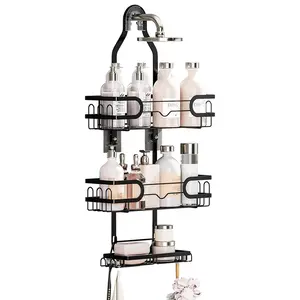 Shower Caddy Hanging, 3 Tier Rustproof Shower Organizer, Shower Rack with Removable Baskets/Soap Basket, Hooks for Razor/Sponge, No Drilling Bathroom Organizer Over Showerhead - Black