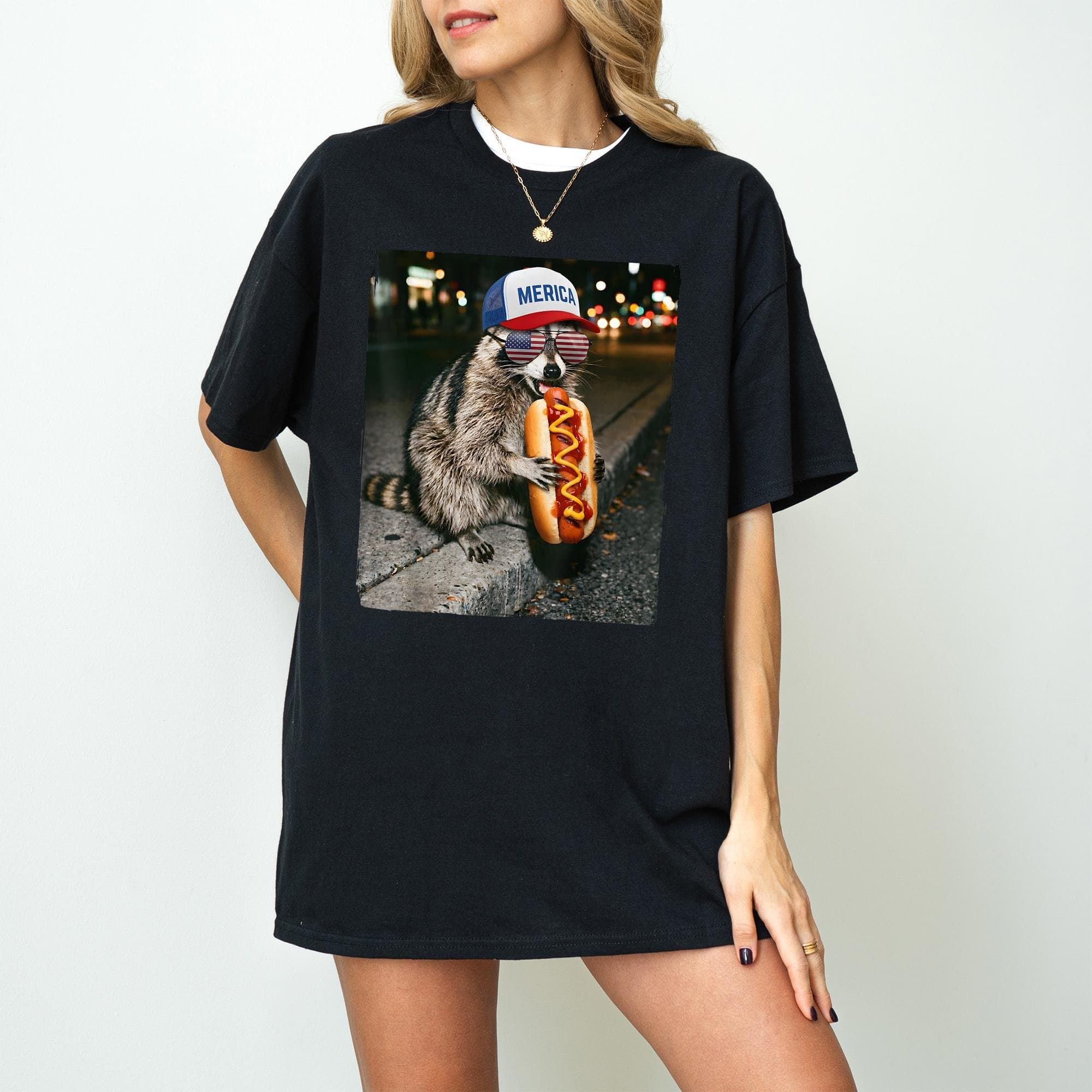 Comfort Colors Raccoon Eating Hotdog Funny Selfie Meme T-shirt,Funny 4th Of July Raccoon, America 250, Bad Day To Be A Hot Dog Graphic