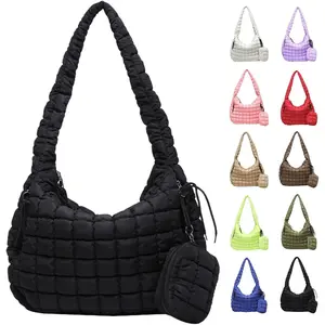 Puffer Tote Bag for Women, Large Quilted Puffer Bag with Pouch, Puffy Quilted Hobo Bag, Puff Crossbody Purse