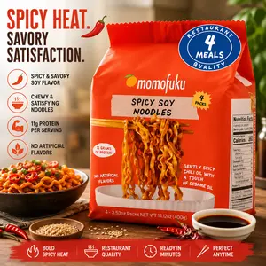 Momofuku Spicy Soy Ramen Noodles by David Chang - 4-Pack Restaurant-Quality Instant Noodles with Extra Sauce & 11g Protein