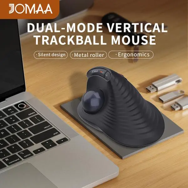 JOMAA Speed Roller Vertical Trackball Mouse Wireless Thumb-Control Mouse Silent Click Rechargeable Ergonomic Trackball Mouse for Windows ios Macbook