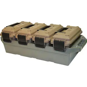 MTM AC4C 4-Can Ammo Crate, 30 Caliber, Convenient size, Stackable, Easy Carry and Transport of 30 Caliber Ammo, Rugged Tactical Carrying Crate, USA Made, Dark Earth/Army Green
