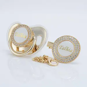 MIYOCAR personalized bling Metallic pacifier and clip set BPA free dummy baby shower gift gold  pacifier pacifier