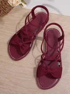 Spring Summer New Women Flat Sandals, Soft Material, Multifunctional Pairing Skirts, Woven Elastic Strap, Cross Tied Sandals, Open Toe, Casual Beachwear, Casual Summer Footwear