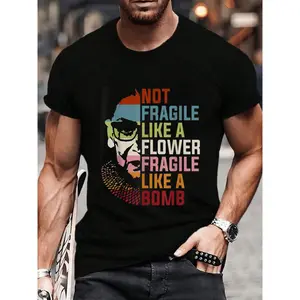 100% Cotton Not Fragile Like A Flower But A Bomb Ruth Bader RBG Feminism T-Shirt Women's Men's Graphic Tee Crew Neck summer vacation Tops