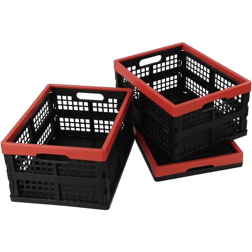 Obstnny 3 Packs 16 Quart Collapsible Storage Crate, Stackable Milk Crate Basket
