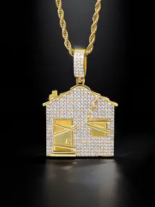 Simple House Pendant Necklace, Copper Zirconia Hip Hop Charm, Unisex Gift for Family, Cozy Home Feeling, All Seasons Jewelry