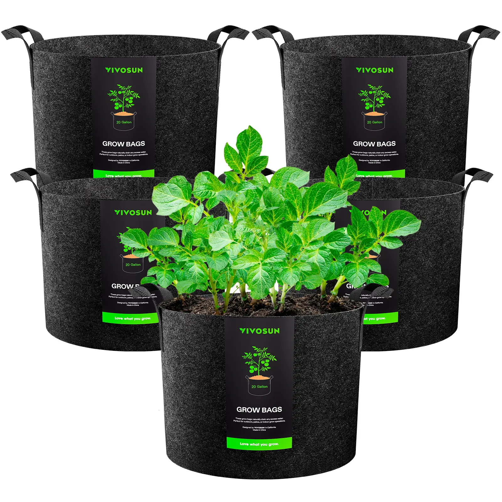 VIVOSUN 5-Pack Grow Bags, Heavy Duty Thickened Nonwoven Fabric Pots with Handles,Black VIVOSUN 5-Pack Grow Bags, Heavy Duty Thickened Nonwoven Fabric Pots with Handles,Black