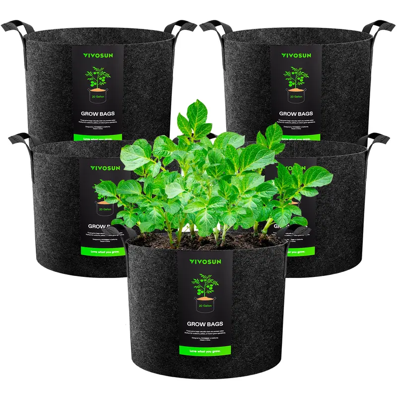 VIVOSUN 5-Pack Grow Bags, Heavy Duty Thickened Nonwoven Fabric Pots with Handles,Black