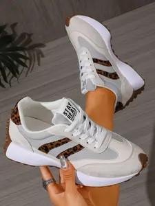 2026 New Leopard Print Patchwork Aggro Shoes, Thick Sole Height Increase Casual Sports Shoes, Retro Running Shoes, Breathable Anti-Slip Dad Shoes