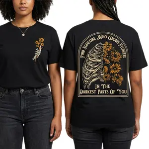 Find Someone Who Grows Flowers Rib Sunflowers Pattern Printing Street Style Washed T-shirt Suitable for Leisure, Outdoor Street, Party, Holidays, Gifts and Other Scenes.