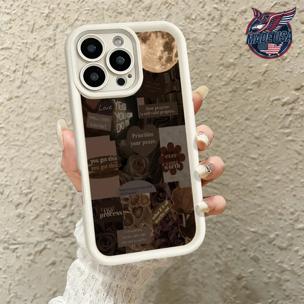 Floral Contemporary Art Brown Aesthetic Motivational Quotes Phone Case - Slim Shockproof TPU Casing with Protection, Accessory for iPhone 17,16,15 Pro Max,14 Pro Max,13,12,11,Air,XR,XS,Plus Devices, Accessories, Shock‑Cushioned