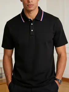 Men’s striped polo shirt with a classic collar — short-sleeve casual business golf polo shirt, breathable cotton-blend T-shirt suitable for everyday wear and office attire