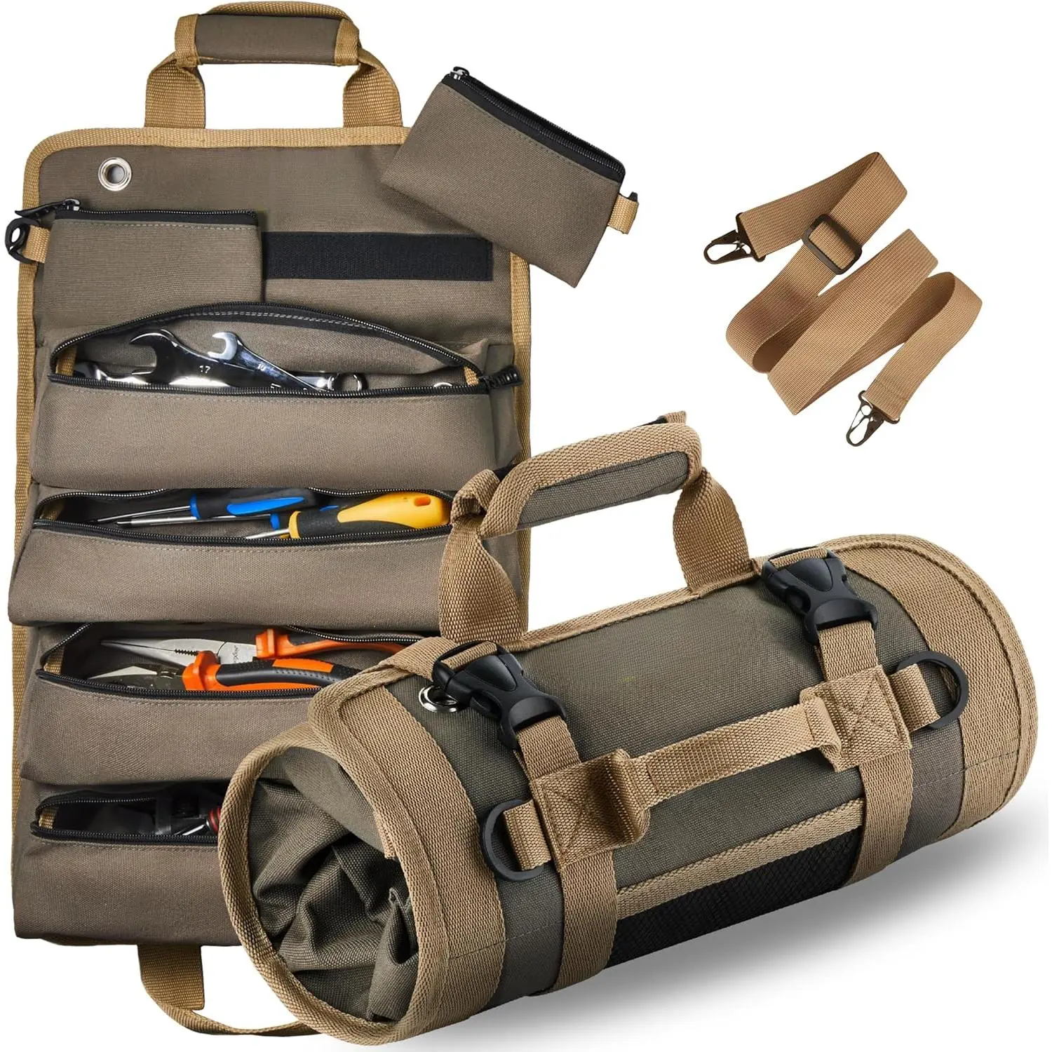 The Roll Up Tool Bag Organizer Gifts  Dad. Heavy Duty Motorcycle Tool Roll Bag Organizer. Portable Rollup Toolbag w/Detachable Pouches - Tools Bags Mens gifts  him - Mechanic & Electrician