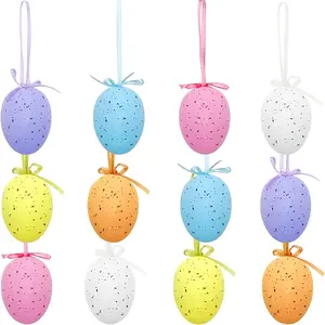 12pcs Easter Egg Decorative Ornaments, Hanging Decoration, vibrantly colored, perfect for Easter baskets, tree decorations, party favors, and home decor.