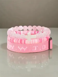 WWJD Letter Beaded Bracelet, Fashionable Cross Charm Decor Beaded Bracelet for Women & Men, Trendy All-match & Exquisite Jewelry for Birthday Gift, Neutral Design, Stackable Bracelets