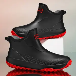 Men’s Short PVC Rain Boots for Outdoor Work & Gardening | Waterproof Non-Slip Sole, Durable Mud-Resistant Design, Quick-Clean Surface, Breathable Inner Lining for Fishing, Yard & Camp, Rainy Day Shoes