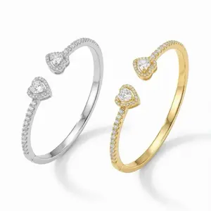 Minimalist Open Cuff Heart Bangle, Sleek Polished Band with Delicate Heart Accents, Versatile Everyday Wear Jewelry for Women, Comfortable Hinged Fit, Durable High-Shine Finish, Perfect for Work, Casual Outings, Parties & Special Occasions