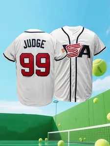 Men's USA #99 Stitched Baseball Jersey, Stitched Name & Number USA Flag Patch Button Down Baseball Shirt, Breathable Sportswear for Men Women Youth, S-3XL