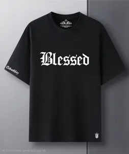 Sebashley Blessed 100% Algodon Grueso T-Shirt White Tee with Bold Lettering Round Neck Casual Menswear Streetwear Top