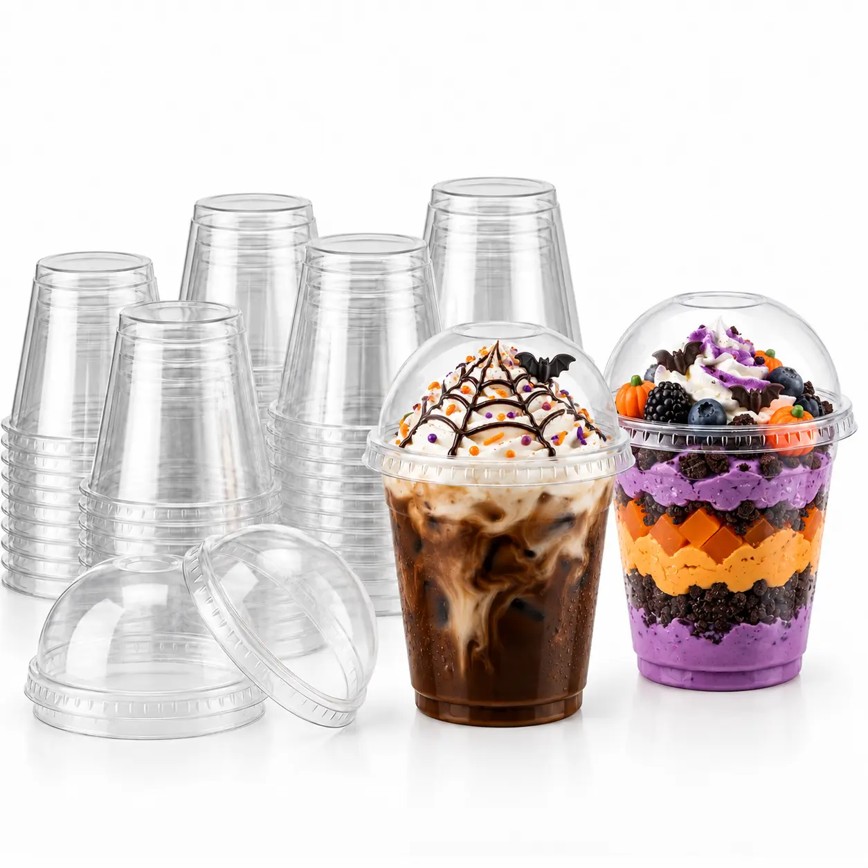 450pc 9-24oz Jolly Chef Plastic Parfait Desserts Drinks Cups with Lids - Dome Design, Straws Fit Tall, Whipped Cream Room, Ice Cream Display - Restaurant & Party Catering Supply,Home Baking,Halloween Essentials