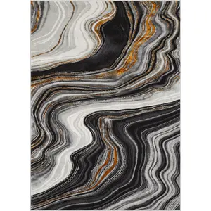 Warren Retro Abstract Waves Glam Rug - Elegant Glam Rug For Living Rooms, Bedrooms, Easy to Clean, Soft