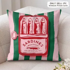 Coastal Charm Sardine Can Cushion Cover, Soft Plush Fabric, Double-Sided Print, Breathable, Washable, Anti-Dust Mite, Home Decor Gift
