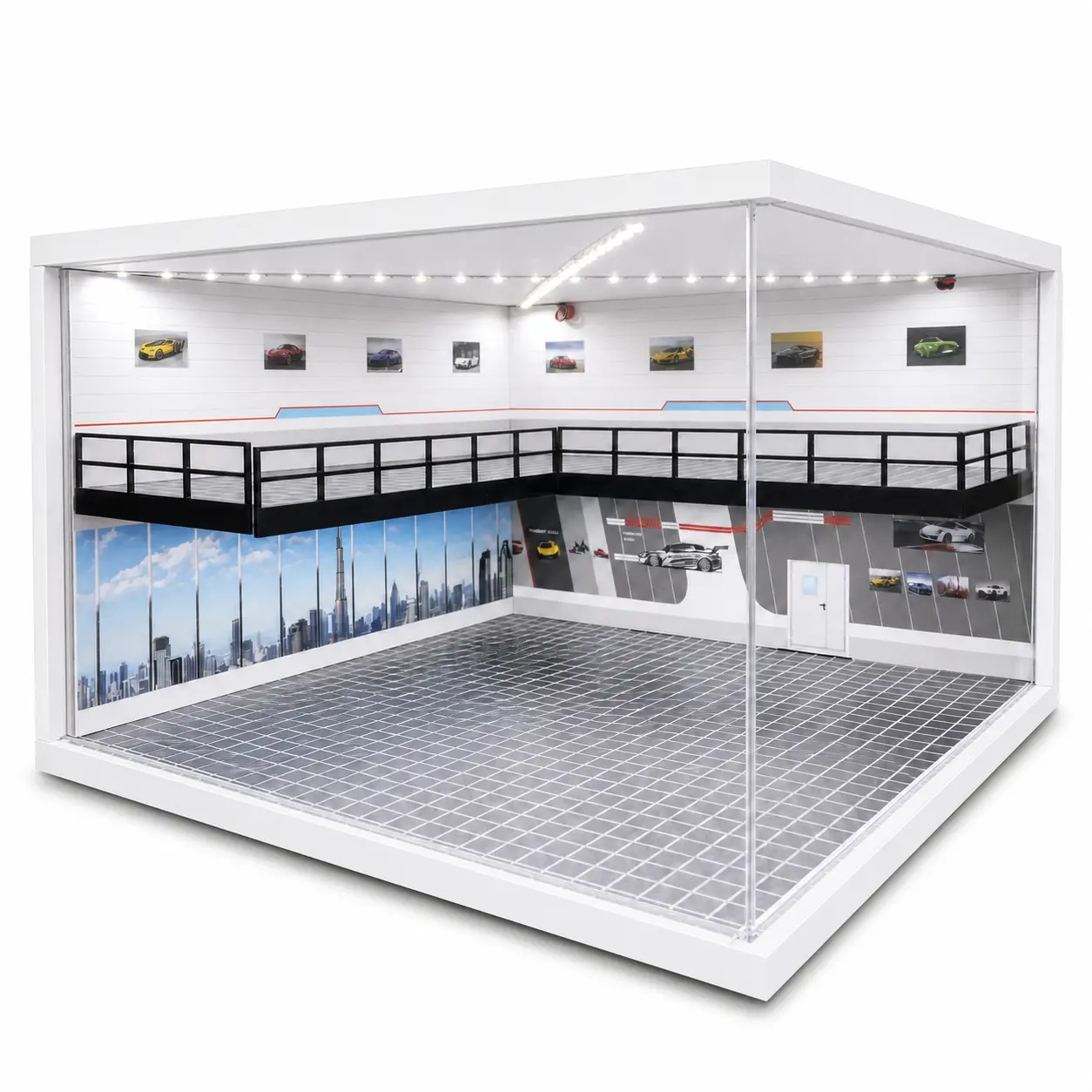 1:64 Scale LED Diecast Display Case - Large 2-Tier Model Car Museum Showroom with Clear Acrylic Panels, Compatible with Hot Wheels and Mini GT, 11.8 x 11.8 x 7.5 in, Grand Auto Museum