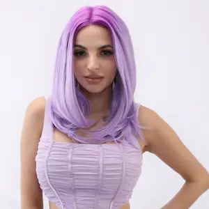 SMILCO&Credence/Purple Omber | 18inch |  Short Straight Middle Part Hair | Synthetic Lace Front Wigs |SM9129 lace wig