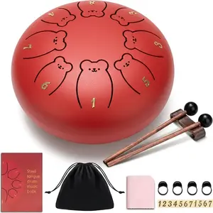 6 inch steel tongue drum, ethereal drum; 8 note cute bear handpan drum with wooden mallets; easy to learn; meditation drum; suitable for children and adults; music therapy
